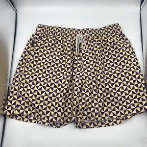OAS Men's Medium Lined Puzzle Swim Shorts Trunks Beige Beach Pockets